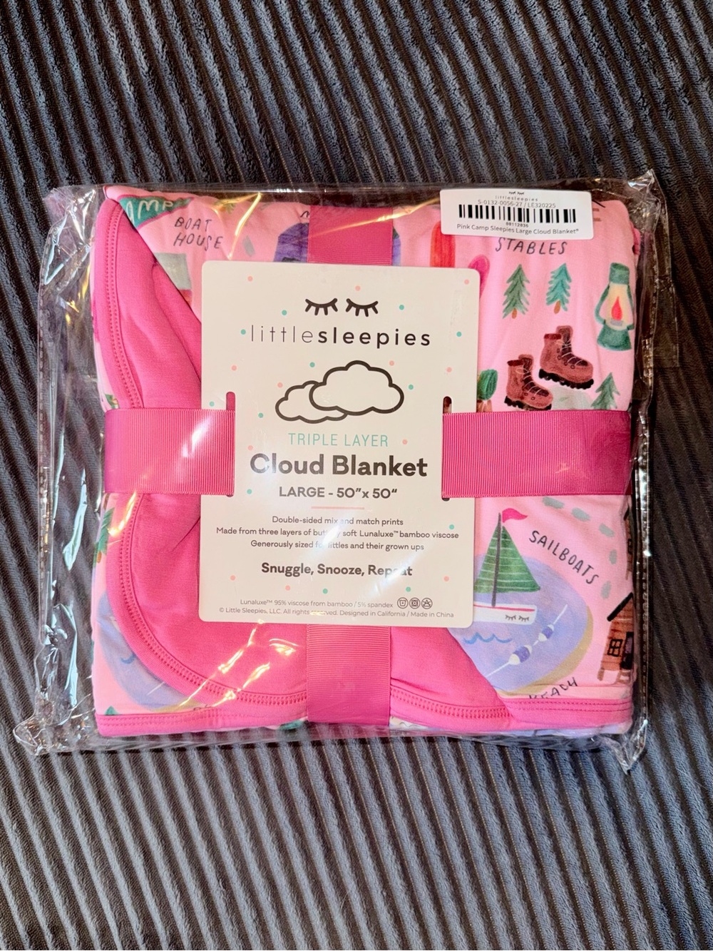 Little Sleepies Pink Camp Sleepies Bamboo Cloud Triple-Layer Blanket, 50 x 50